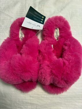 Jessica Simpson Hot Pink Faux Fur Slide Slippers
